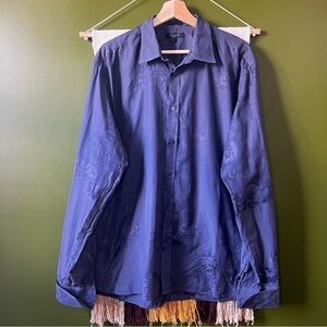 Ted Baker Navy Felt Floral Print Cuff Link Dress Shirt 5(XL)